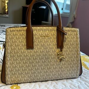 Michael Kors Cream and Brown Signature Satchel
